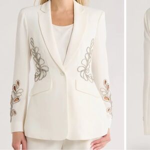 Cinq à Sept White Blazer with paisley rhinestone